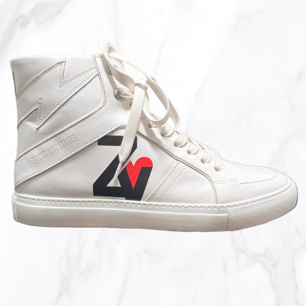 Zadig & Voltaire Men's Leather White Heart High Top Sneakers, Size 8